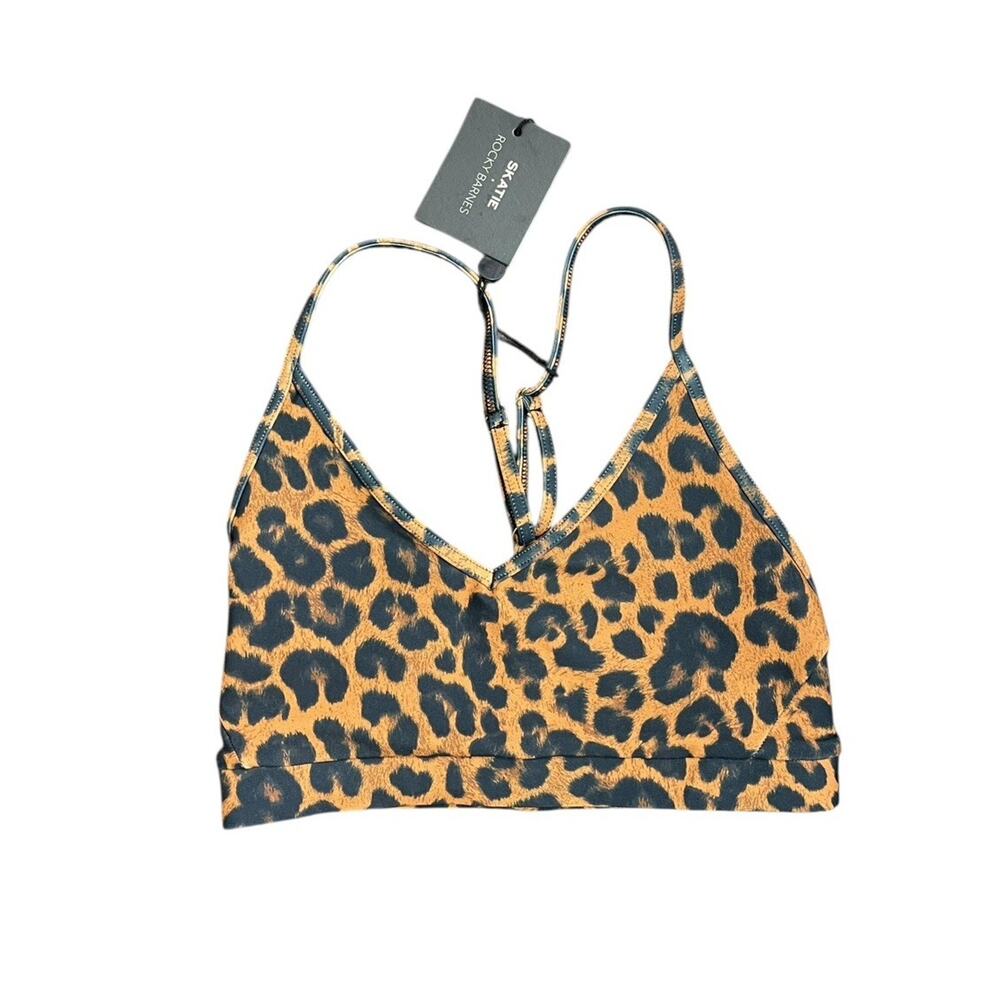 Skatie x Rocky Barnes Women's XS Leopard Bikini Swim Adjustable Top NWT
